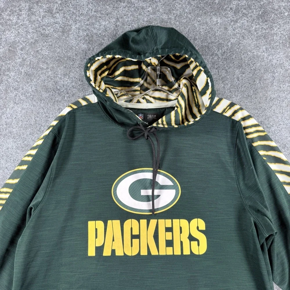 NFL Team Apparel Hoodie Mens M Green Green Bay Packers Zebra Print Long‎ Sleeve